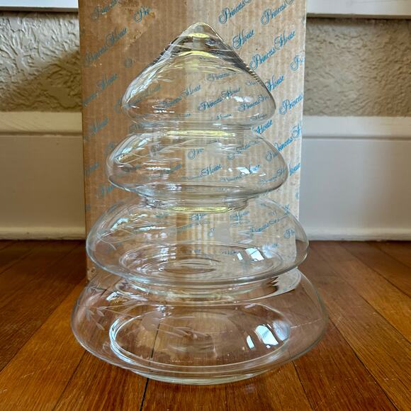 Princess House 4 Piece Etched Glass Stacking Christmas Tree With Original Box - Picture 2 of 14